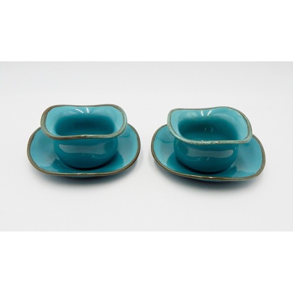 Southern Living at Home Tuscan Collection Tidbit Bowls Saucer Set/2 Turquoise - Picture 1 of 12